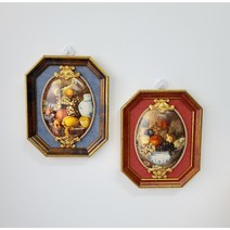 이태리 수입소품 고대과일 정물 팔각 액자, 블루