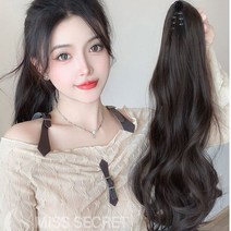 톡톡창고 볼륨 웨이브 가발 집게핀 포니테일 풍성 미니 집게가발 붙임머리 묶음, 다크브라운-40cm