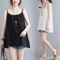 여성 여름 오버핏 레이스 나시티 경량 면마 조끼 민소매 티 빅사이즈