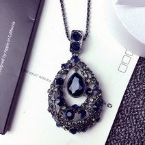 블루 크리스탈 물방울 큰 패션디자인 박스증정 레트로 원석 팬던트 보석 화려한 스타일 긴 롱 목걸이 앤틱