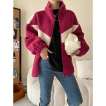 하이넥 양모 부드러운 프린팅 집업점퍼 부드러운 캐주얼 스웨이드 공항패션 바캉스룩 진핑크