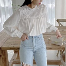 [나인] 펀칭 레이스 볼륨 블라우스 BL-3786