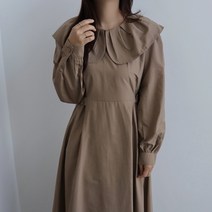 둥근 카라 라운드넥 허리단추 A라인 롱 긴팔 핀턱 원피스 2color 카멜 블랙