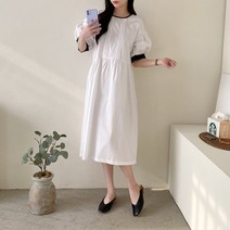 코지 여성 20대 여름 청순한 데이트룩 퍼프 베이직 반팔 롱원피스