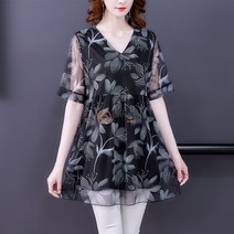 ORNAN 중년 여성 봄 여름 꽃무늬 쉬폰 블라우스 W666