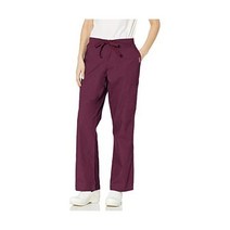 Landau 여성용 편안한 4포켓 플레어 레그 드로스트링 카고 스크럽 팬츠, Wine, Wine