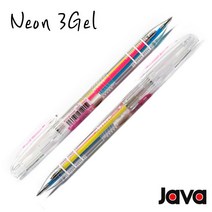 JAVA 자바펜 3색 중성 형광볼펜 0.5 네온3겔 / 형광잉크 / 신개념 멀티볼펜 / 투명바디, 자바펜 네온3겔 주황 / 연두 / 보라