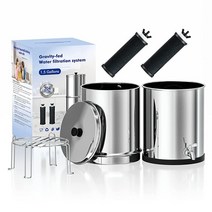 Purewell 중력 공급 정수 필터 시스템 소용량 5.8L1.5갤런 스테인리스 스틸 조리대 여과 2개의 블랙 정화 요소 및 금속 수도꼭지 포함 가정 실외 사용 USA 미국, Basic*Stand