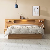 [선반 1개 더 추가로 증정선물 EVENT+기간한정소진시까지만] 파로마 로라 LED 수납 호텔침대 Q 선반1 40T라텍폼스, 오크+선반2개