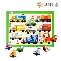 브레인숲 손잡이 퍼즐-자동차 소근육발달 우드피아 꼭지퍼즐 원목교구 유아퍼즐, 단품