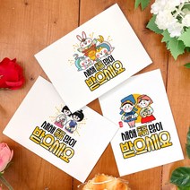 토리나라디자인 새해 복 많이 받으세요 신년 연말 연하장 설날 인사말 메세지 좋은 글귀 귀여운 캐릭터 손그림 손글씨 캘리그라피 띤또레또 고급 한지 엽서 카드, 09-꽃길패밀리, 가로형_백색한지(1매입)