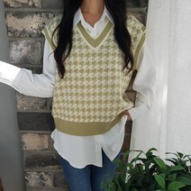 상상그이상 여성용 국내제작 하운드 배색 니트조끼 부드러운 필수 블라우스 코디세트 사이즈좋은 가성비 좋은 가볍고 보풀없는 따뜻한 이너 레이어드 편한 코디 조끼세트