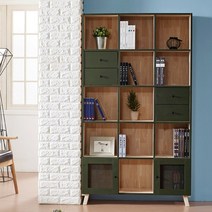 [인우드] 푸키 원목 5단3칸 망도어형 도장책장-서랍 공간박스, 색상:레드