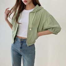린넨 코튼 가오리 크롭 반팔 후드집업 점퍼