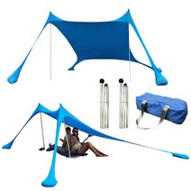 해수욕장그늘막 에어텐트 암막텐트 여름용텐트 비치쉘터 루프탑 beach sunshade tent with sandbag tents 210x150x170cm canopy shade, 푸른