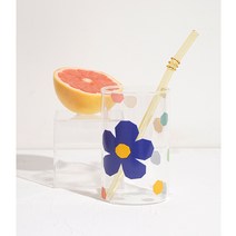 귀여운 데이지 투명 내열 유리 컵 빈티지 꽃 도트 무늬 아이스 글라스 촬영 힙한 소품