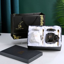 QICH 컵 워머기 55도 온도유지보온 컵받침대 선물세트, 커플컵+선물포장, 화이트+블랙