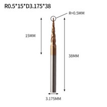 정밀 밀링 커터 가공 Augusttools 텅스텐 솔리드 카바이드 밀 테이퍼 볼 코 엔드 HRC60 Cnc 목재 금속, R0.5X15XD3.175X38L