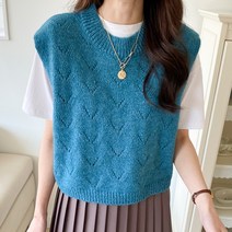 아모르데이 알파카피앤조끼 자체제작 라운드넥 울 소재 알파카 조끼