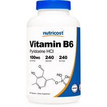 뉴트리코스트 비타민 B6 피리독신 HCl 100mg 캡슐 글루텐 프리, 240개입, 1개