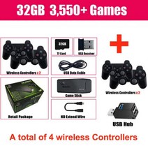 레트로게임기 휴대용 가정용 추억비디오 게임 스틱 라이트 4K 콘솔 64G 내장 10000 레트로 핸드 헬드 TV, 03 32G and 2PCS hand