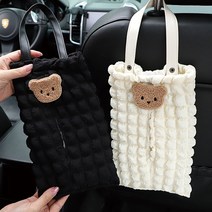1상2템 차량용 곰돌이 휴지걸이 2P, 크림+블랙