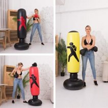 안전한 에어 샌드백 스트레스해소법 쌘드백 펀칭, 쿠팡 (레드)+글러브대형