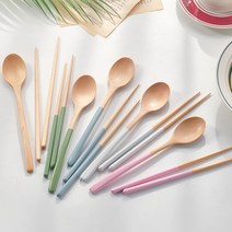 파스텔 나무 수저 세트 대추나무 우드 숟가락 젓가락, 상세 참조, 마린블루