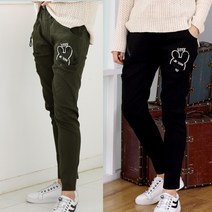 사입자몰 F857 마우스 지퍼 배기바지 봄 가을 여자 자수 스판 배기 팬츠