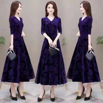 Mayfox 골드 벨벳 원피스 롱 중년 기질 플라워 노 기모 롱스커트 XMXR-41416