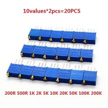 3296w 전위차계 20pcs 10values ​​ 2pcs 가변 저항 키트 w-200r 500r 1k 2k 5k 10k 20k 50k 100k 200k 102 103 104, 없음