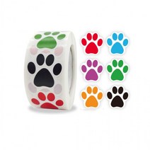 6색 강아지 발자국 스티커 [608] 대용량 500pcs, 혼합 색상, 1롤