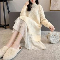 꽃소담 여성 가을겨울 반폴라 레이어링 롱 니트 원피스 스웨터 QQA2671