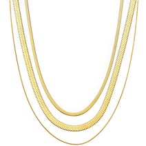 헤링본 골드 목걸이 여성 18K 리얼 골드 도금 스테인레스 스틸 티타늄 스네이크 체인 레이어드 목걸이 스테인레스 스틸 큐빅 지르코니아