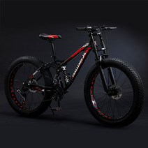 MTB 산악자전거 팻바이크 광폭타이어 고성능 여성용 성인용 오프로드 학생용, 27단, 26인치, 블랙레드 스포크휠