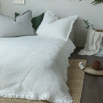 코지 프릴 피그먼트워싱 줄누빔 침대패드 겸 이불(Q/K)-3color, 킹 침대패드(K) 단품, 화이트