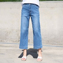 동대문스타일 여자 청바지 뒷밴딩 스판 세미와이드 8부 여름청바지 국내생산 여성 통청바지