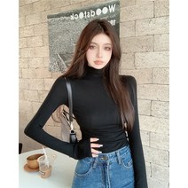 앞뒤 폴라 레깅스 상의 슬림 긴팔 티셔츠녀