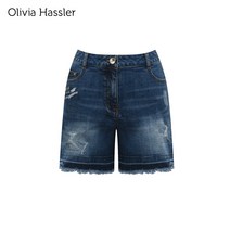 [올리비아하슬러] 자수포인트 숏 워싱 데님팬츠