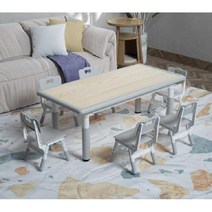 학생 유치원 공부 스터디 학습지 그룹 테이블의자세트 우키러닝타워, 나뭇결 브라운 테이블+의자 4개