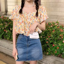 메이킹유 반팔 블라우스 셔츠 어깨끈 플라워 썸머룩 캐주얼 A36모하비오프숄더
