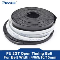 POWGE 2GT 오픈 동기 벨트 2GT6 너비 4691015mm 폴리 우레탄 스틸 PU GT2 타이밍 작은 백래쉬 3D 프린터, 15mm Color black, 50Meters