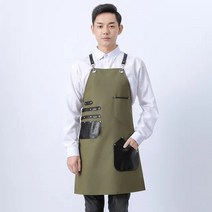 디자인 앞치마 가죽 고급 포켓 이발사 플로럴 아티스트 주방 내구성 작업복 커피숍 커스텀 로고 네일 셰프 남녀공용, [02] Military green
