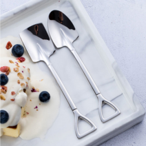 1+1+1+1(4개) 고급형 삽 모양 스텐 티스푼 디저트스푼 요거트스푼 디저트포크, 사각형(4개)