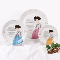 신윤복 미인도 전통기법 도자기 원형접시 홈 식기세트, 상세 설명 참조