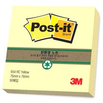 3M 그리너 노트 654 포스트잇 M328308, 90매, 옐로우