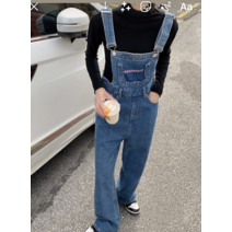 진짜 봄 인터넷 연예인 편지 느슨한 대형 데님 서스펜더 바지