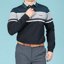 중년 남성 봄가을 국내산 스판 배색 카라 긴팔 골프웨어 남자 티셔츠