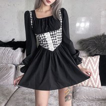 체크 패치워크 아일렛 원피스