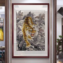 아트미니 맹호하산 맹호도 호랑이 백두산 한국 소나무 정자 대형 보석십자수, A2434, 60x90cm